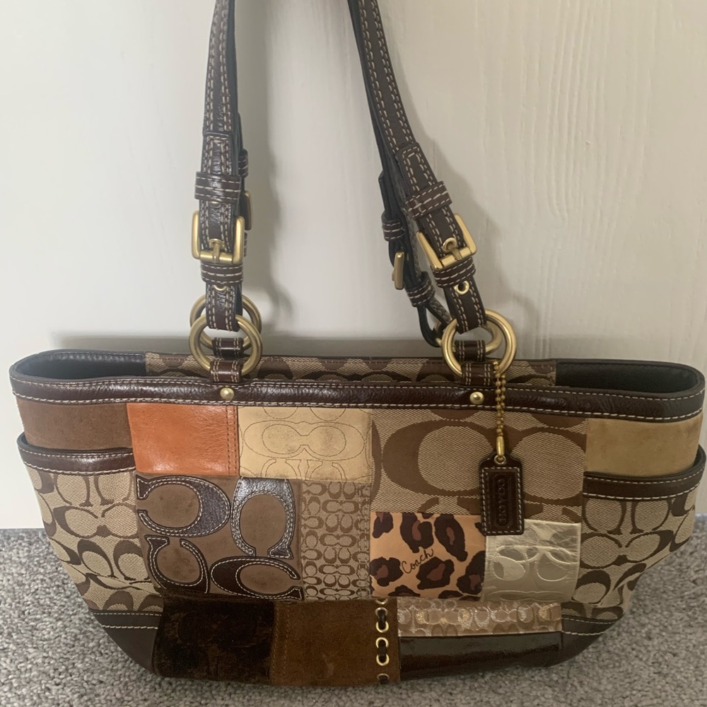 Coach leather suede patchwork purse